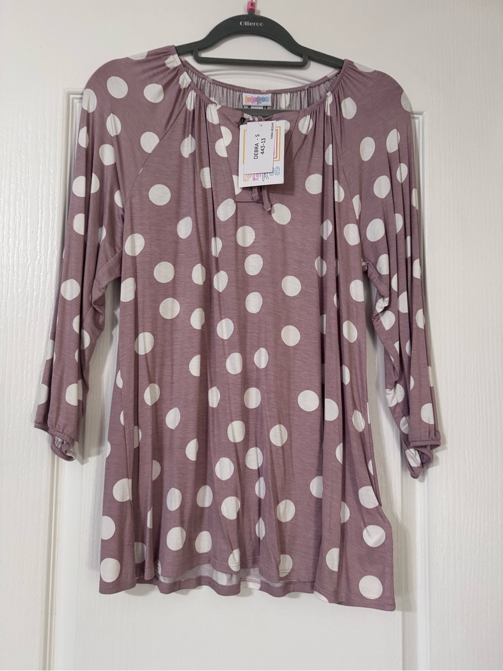 LuLaRoe Debra Mauve Polka Dot Long Sleeve Top NWT Size Small
